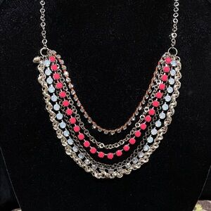 LOFT Vintage Pink and Silver Layered Necklace